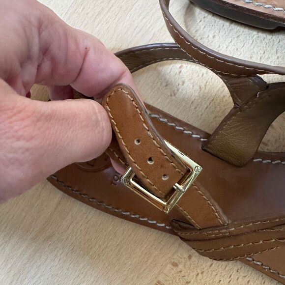 TORY BURCH Ali Thong Sandals Women's 9.5 Brown Leather Slingback Strap - Picture 8 of 9